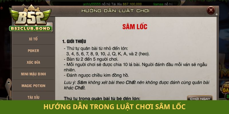 Hướng dẫn trong luật chơi sâm lốc